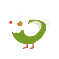 A chartreuse and white chicken with a head pattern