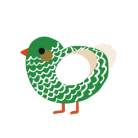 A viridian and cream chicken with a lace pattern
