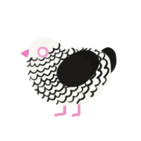 A white and sable chicken with a lace pattern