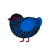 A black and ultramarine chicken with a lace pattern
