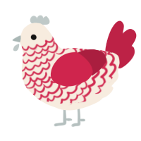 pinkie, a cream and crimson chicken with a lace pattern