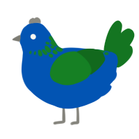 luigi, a ultramarine and leaf chicken with a neck-speckle pattern