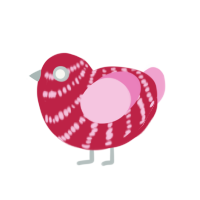 A crimson and pink chicken with a bar pattern