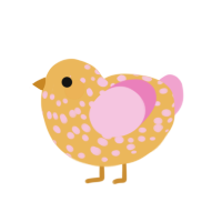 A honey and pink chicken with a speckle pattern