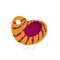A orange and maroon chicken with a bar pattern