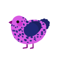 A orchid and navy chicken with a speckle pattern