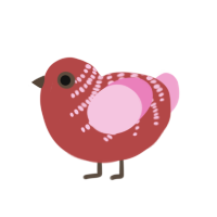 A red and pink chicken with a half-bar pattern