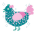 Sparkle, a teal and pink chicken with a speckle pattern