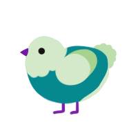 A teal and gluppy chicken with a head pattern