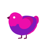 A violet and fuchsia chicken with a head pattern
