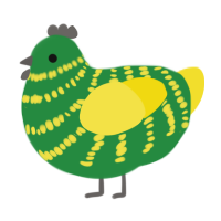 Applepine, a viridian and yellow chicken with a bar pattern