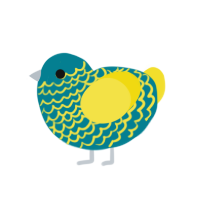 A sea and yellow chicken with a lace pattern