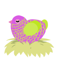 A orchid and lime chicken with a lace pattern