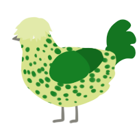 Little Green, a lemon and leaf chicken with a speckle pattern