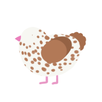 A white and brown chicken with a speckle pattern