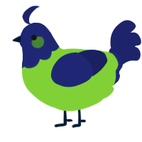 Bluebell, a grass and navy chicken with a head pattern