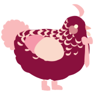 Cerise, a maroon and pink chicken with a half-lace pattern