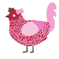 Ribbon, a crimson and pink chicken with a double-lace pattern