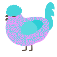 Giggles, a lavender and aqua chicken with a double-lace pattern