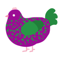 Kipkip, a plum and viridian chicken with a speckle pattern