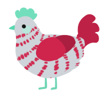 Mint, a mist and crimson chicken with a bar pattern