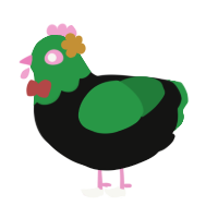 Iku, a black and viridian chicken with a head pattern