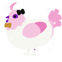 MMJ Luka, a white and pink chicken with a head pattern