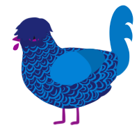 Azualea, a navy and sapphire chicken with a double-lace pattern