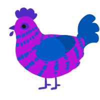 Bi Pride, a amethyst and ultramarine chicken with a bar pattern