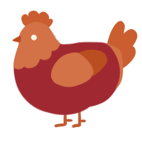 Rooster, a crimson and vermilion chicken with a head pattern