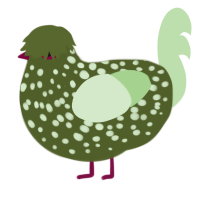 Army Drop Out, a olive and gluppy chicken with a speckle pattern