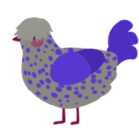 Sneeze, a ash and indigo chicken with a speckle pattern