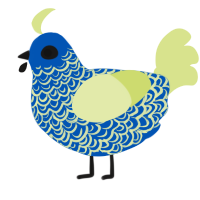 kelp, a ultramarine and lemon chicken with a double-lace pattern