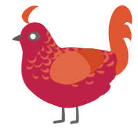 The Brazen Poule, a crimson and vermilion chicken with a half-lace pattern