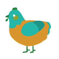 (unnamed), a orange and turquoise chicken with a head pattern