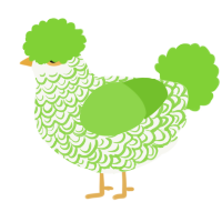 Chia Pet, a white and grass chicken with a double-lace pattern