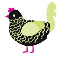 Konton, a black and lemon chicken with a lace pattern