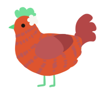 my friend the apple, a vermilion and red chicken with a bar pattern