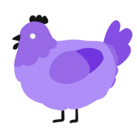 Wumpus, a lilac and blurple chicken with a head pattern