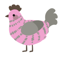 Rosalie, a rose and ash chicken with a bar pattern