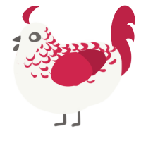 Precious, a white and crimson chicken with a half-lace pattern