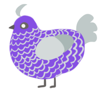 Ela, a blurple and silver chicken with a lace pattern