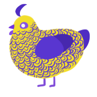 Magic, a yellow and indigo chicken with a double-lace pattern