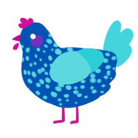 Culture, a ultramarine and aqua chicken with a speckle pattern