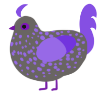 Psychic Golem, a grey and blurple chicken with a speckle pattern