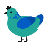 glorby, a turquoise and ultramarine chicken with a neck-speckle pattern