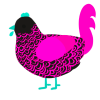 Mysterious Rave, a sable and fuchsia chicken with a double-lace pattern