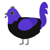 lumpy ass, a black and indigo chicken with a head pattern