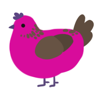 Breakfast, a fuchsia and bark chicken with a neck-speckle pattern