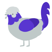 Orange Fence, a silver and indigo chicken with a head pattern